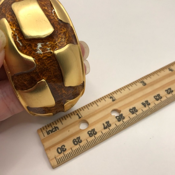 Gold-Tone and Brown Enamel Patterned Cuff Bracelet - Picture 8 of 9